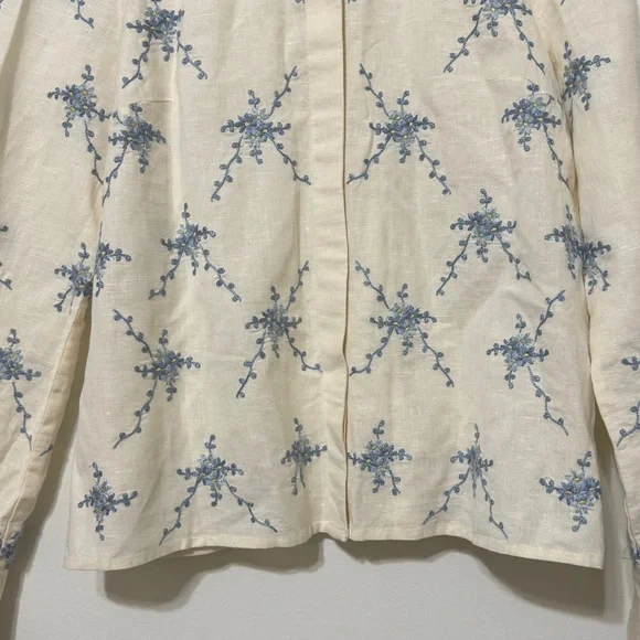 Sezane Floral Linen Embroidered Top Size EU 34 US 2 Ambre Shirt cotton Blue - Picture 5 of 11